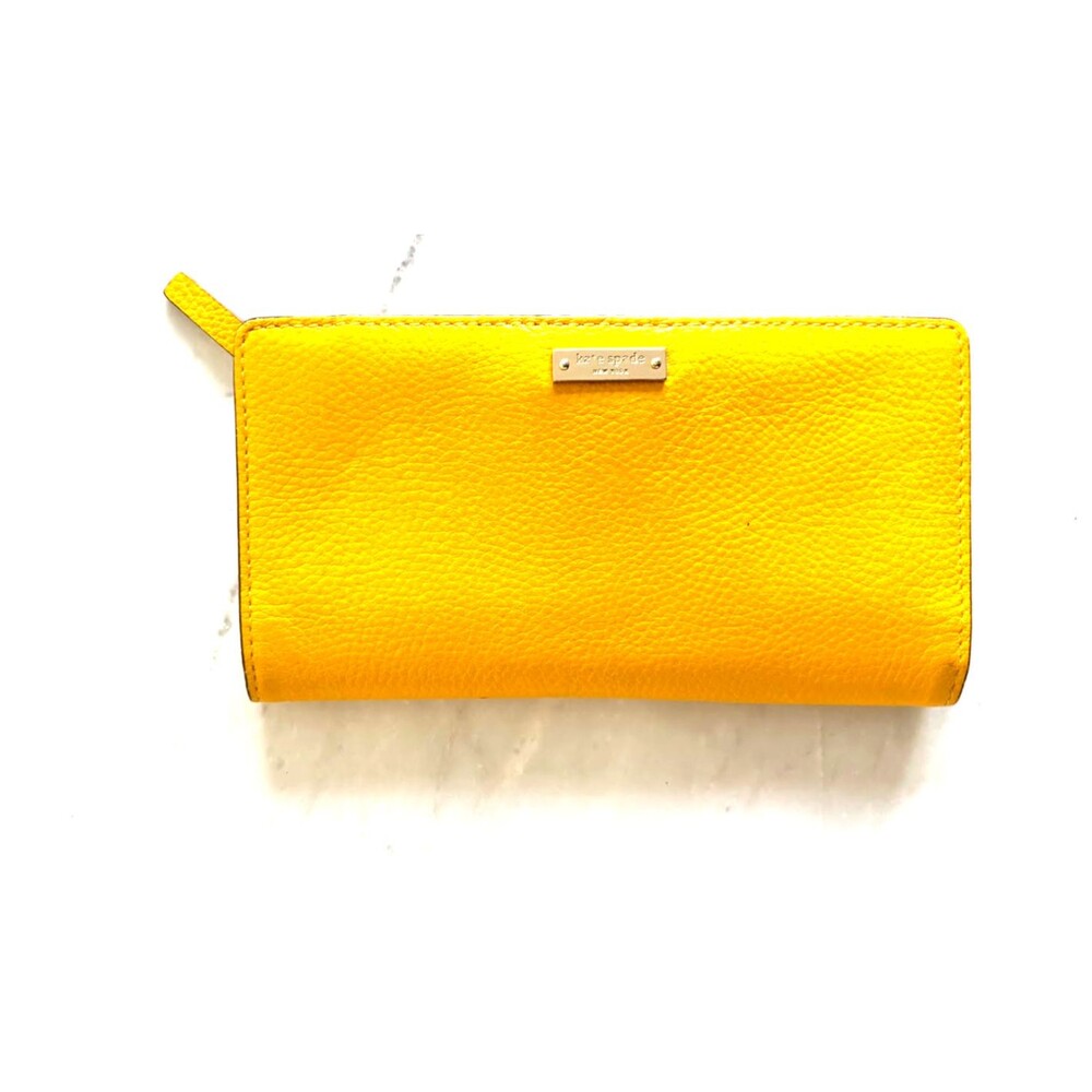 Kate Spade Yellow Pebbled Leather Foldover Clutch Wallet